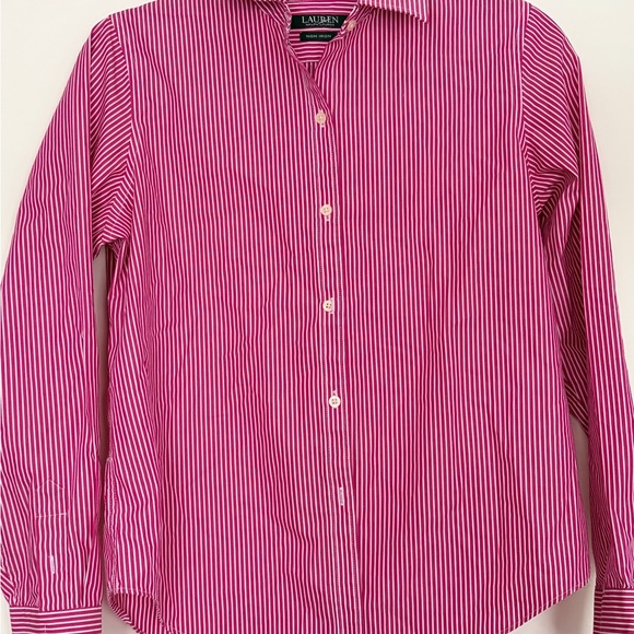 Lauren Ralph Lauren Tops - Lauren Ralph Lauren Women's Pink and White Striped Button Down Shirt